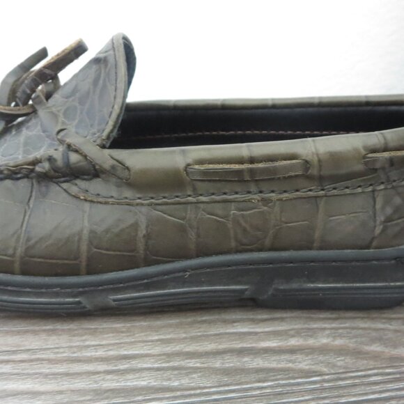 Talbots Leather GROMMUS Olive Army Green Croc Reptile Loafers Size 5 - Picture 9 of 14